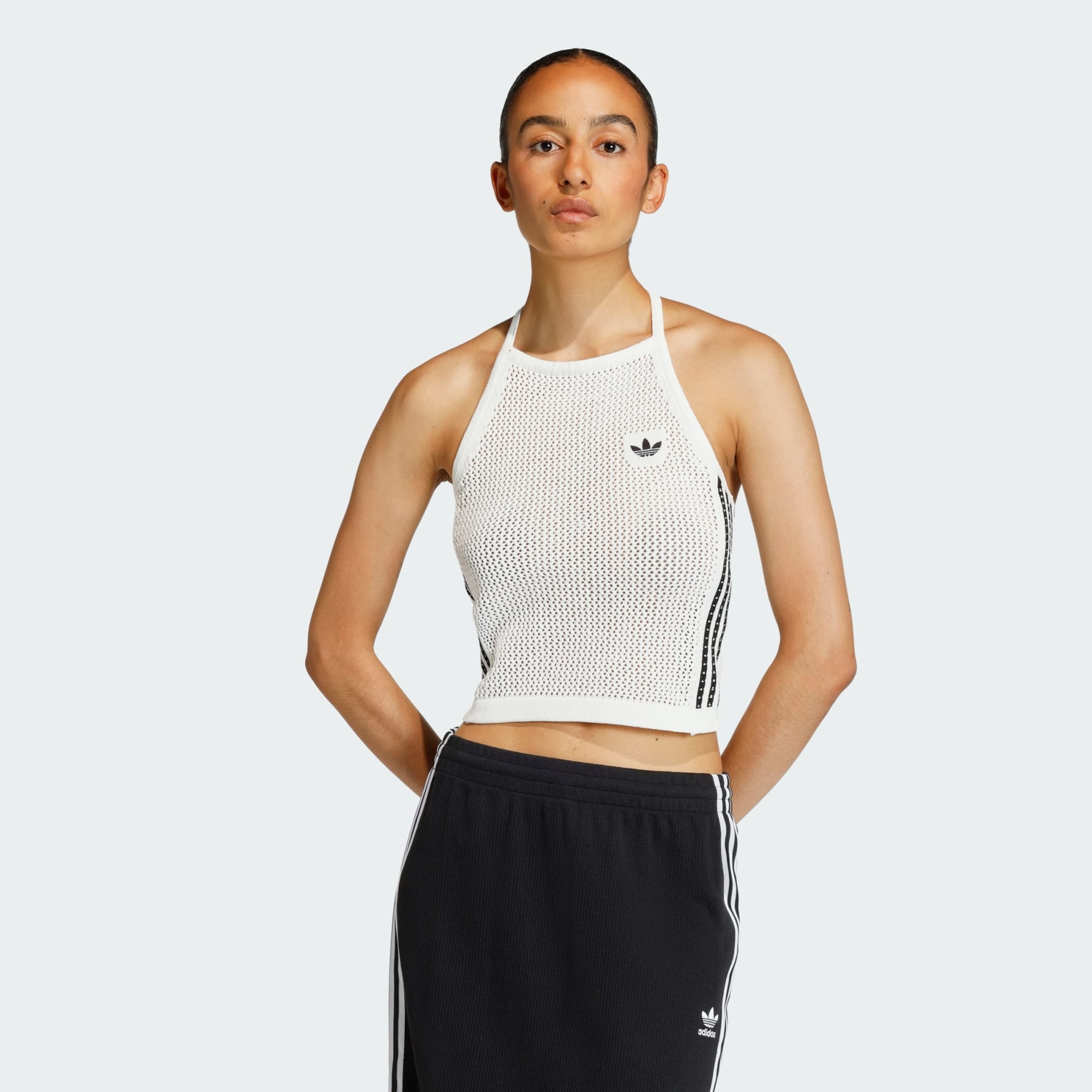 あみ ADIDAS ORIGINALS Top brodat 'KNITTED CROCHET' pe Alb Murdar