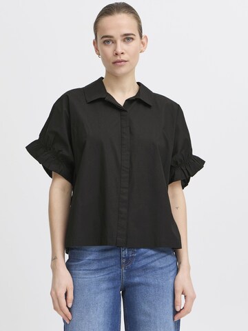 ICHI Bluse mit Puffärmeln in Schwarz: Vorderseite