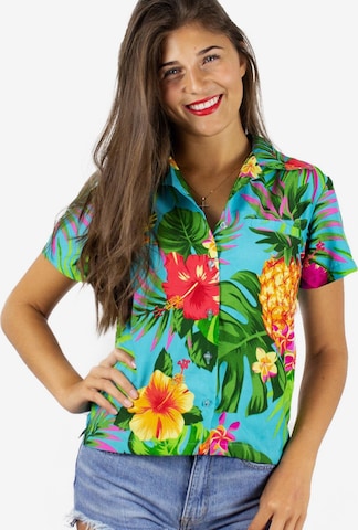King Kameha Blouse 'Pineapple' in Blue: front