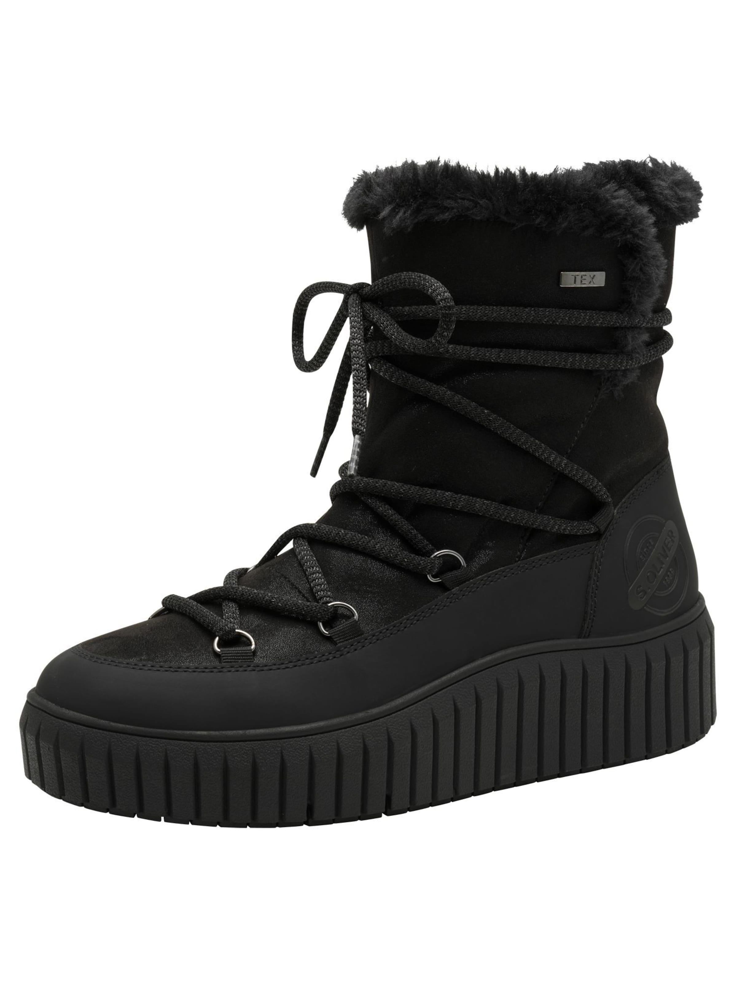 s.Oliver Lace-Up Ankle Boots in Black: front