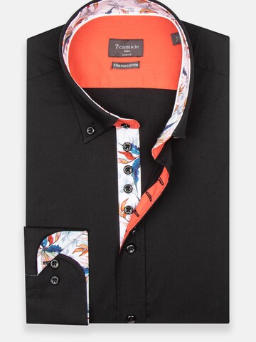 Coupe slim Chemise business 'Donatello Iconic Poplin Stretch Man Shirt Black' 7Camicie en noir