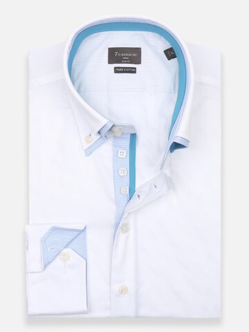 Slim fit Camicia 'Marco Polo Iconic Satin Man Shirt White' di 7Camicie in bianco