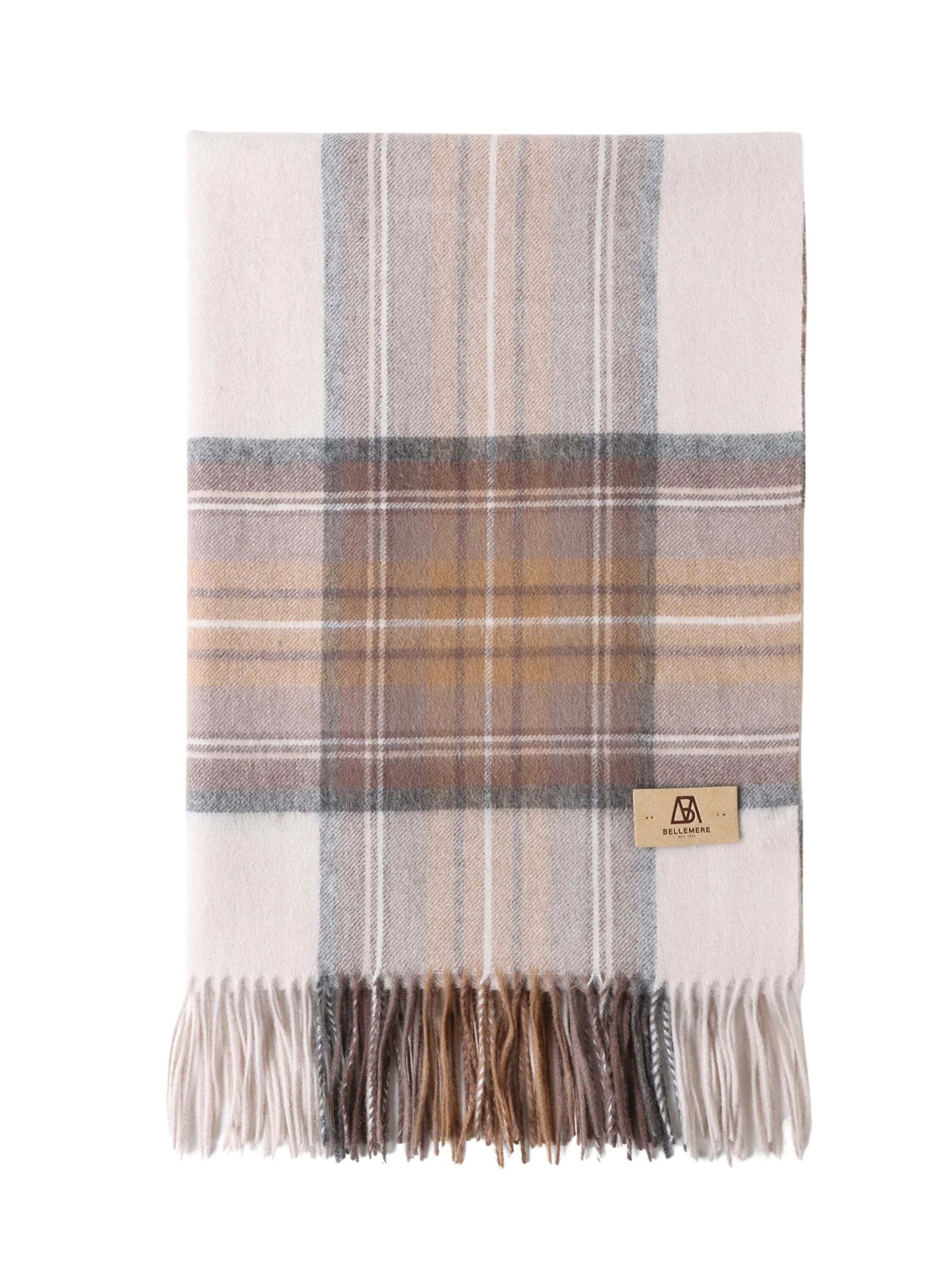 BELLEMERE NEW YORK Scarf 'Classic Checker Lambswool Shawl' in Beige: front