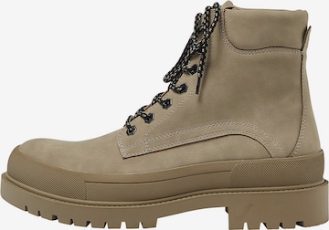 Pull&Bear Lace-up boots in Beige: front
