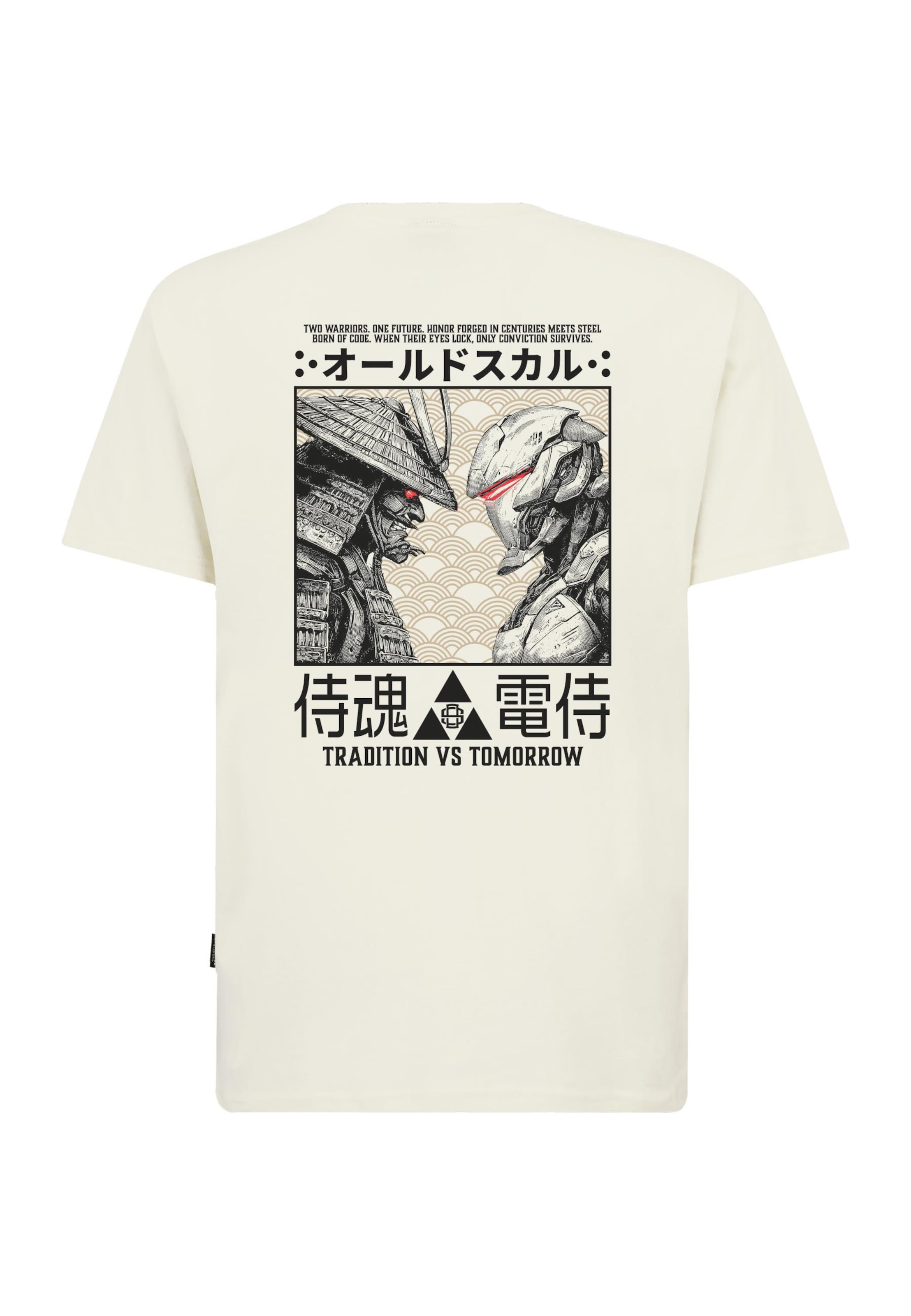 Oldskull Shirt 'Asian Samurai Robot Fusion Graphic' in White: front