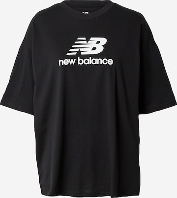 new balance قميص كبير الحجم 'Essentials' بلون أسود: الأمام