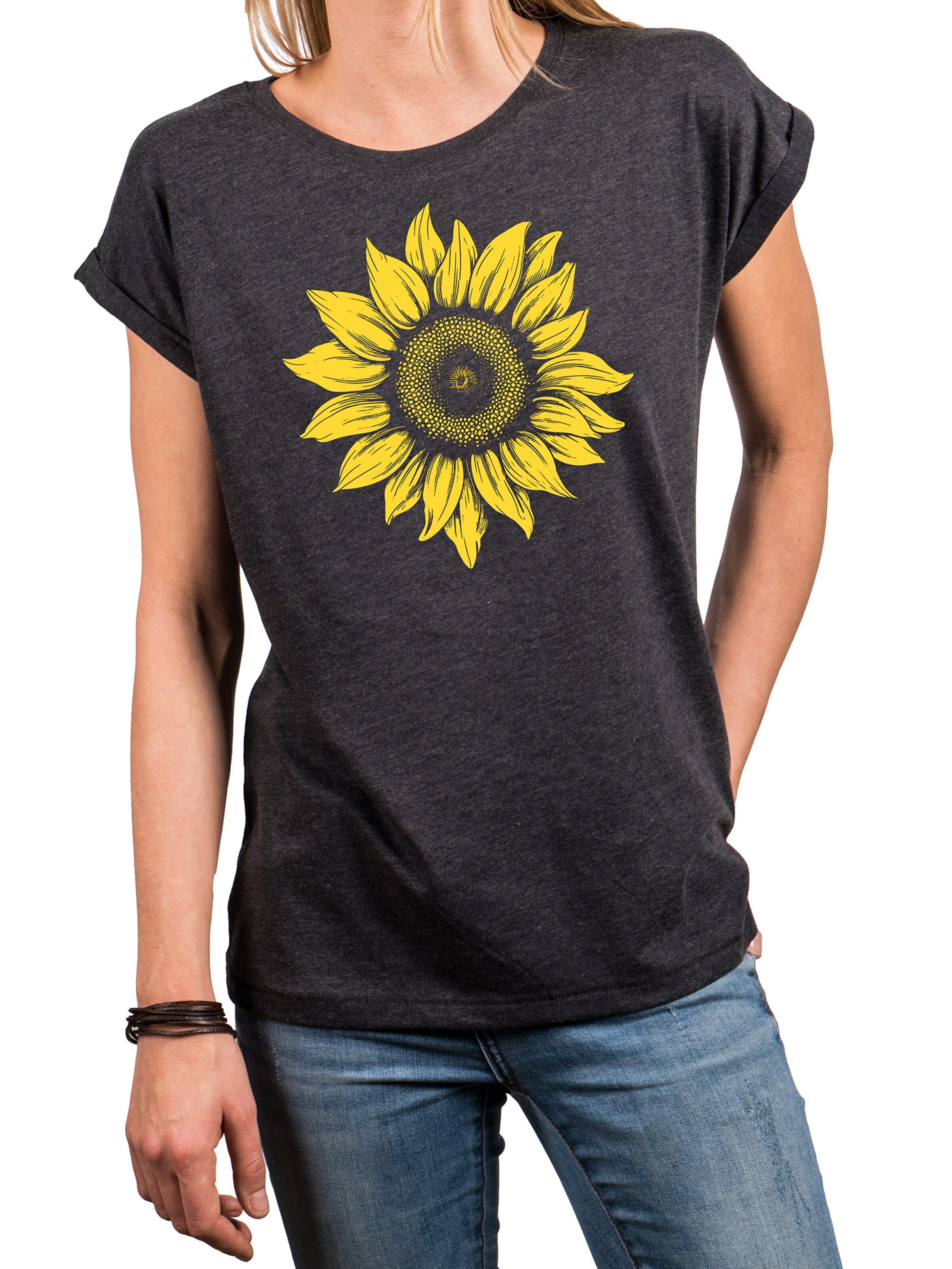MAKAYA Shirt 'Sonnenblume' in Grey