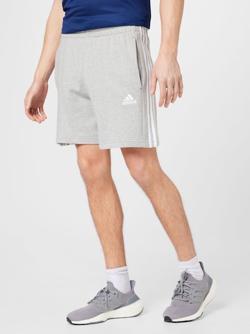 ADIDAS SPORTSWEAR Regular Workout Pants 'Essentials French Terry 3-Stripes' in Grey: front