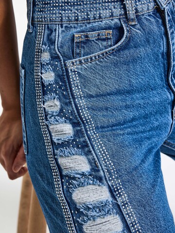 IT'S BASIC Flared Jeans 'RHINESTONE FLARE MID RISE JEANS' in Blue