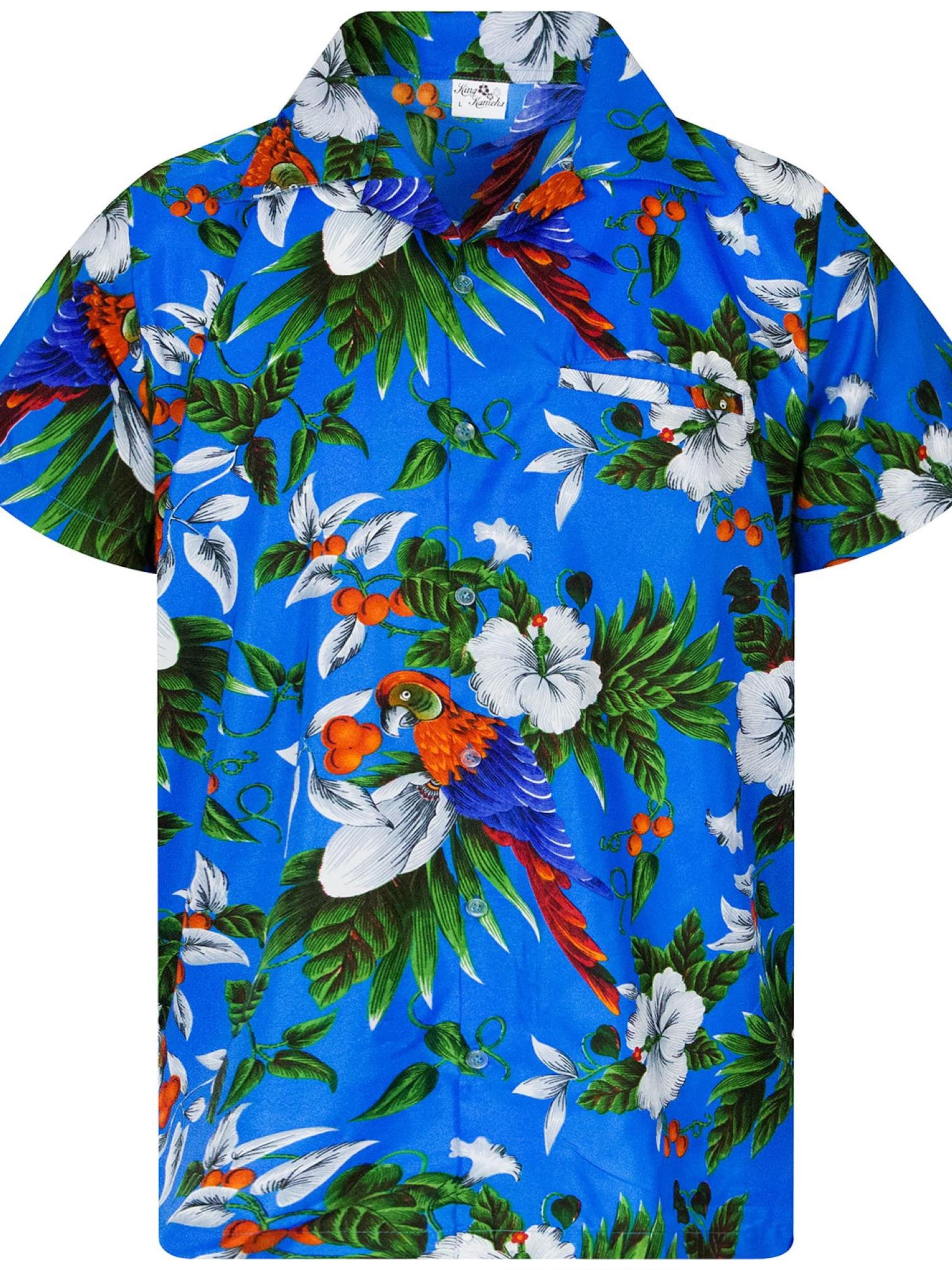King Kameha Shirt 'Cherryparrot' in Blue: front