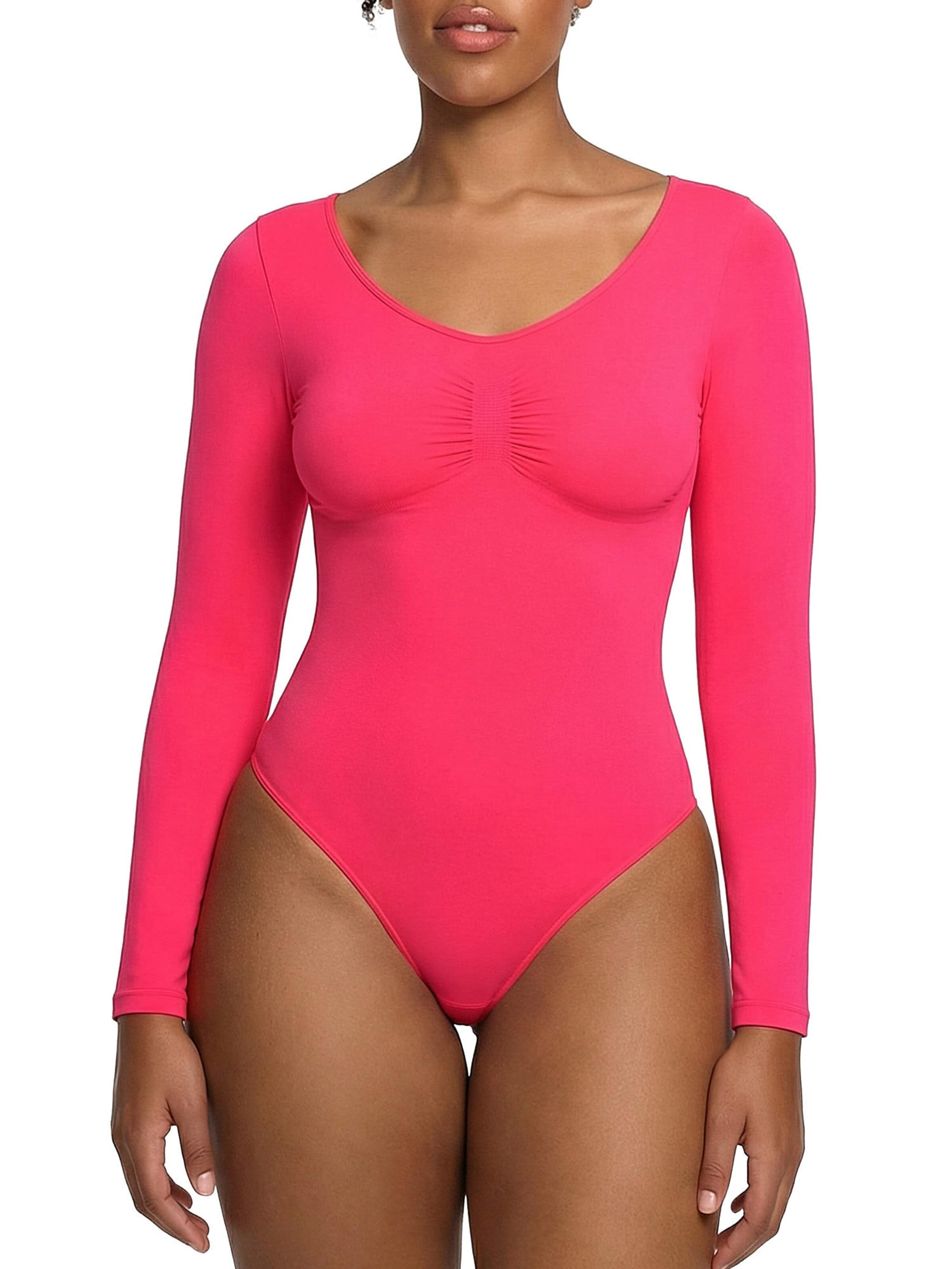 cfab - Body moldeador 'Bodysuit Sculpting Shapewear Longsleeve mit String' en rosa: frente