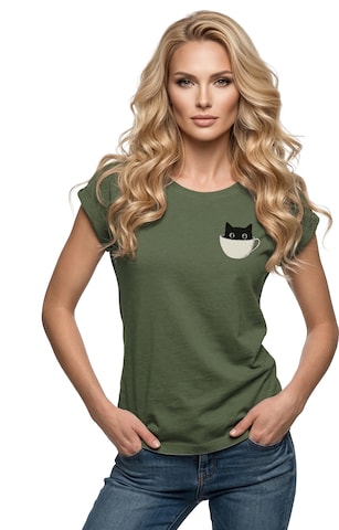 MAKAYA Shirt 'Cup Cat' in Green: front