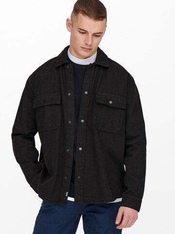 Only & Sons Comfort fit Button Up Shirt 'Team' in Black: front