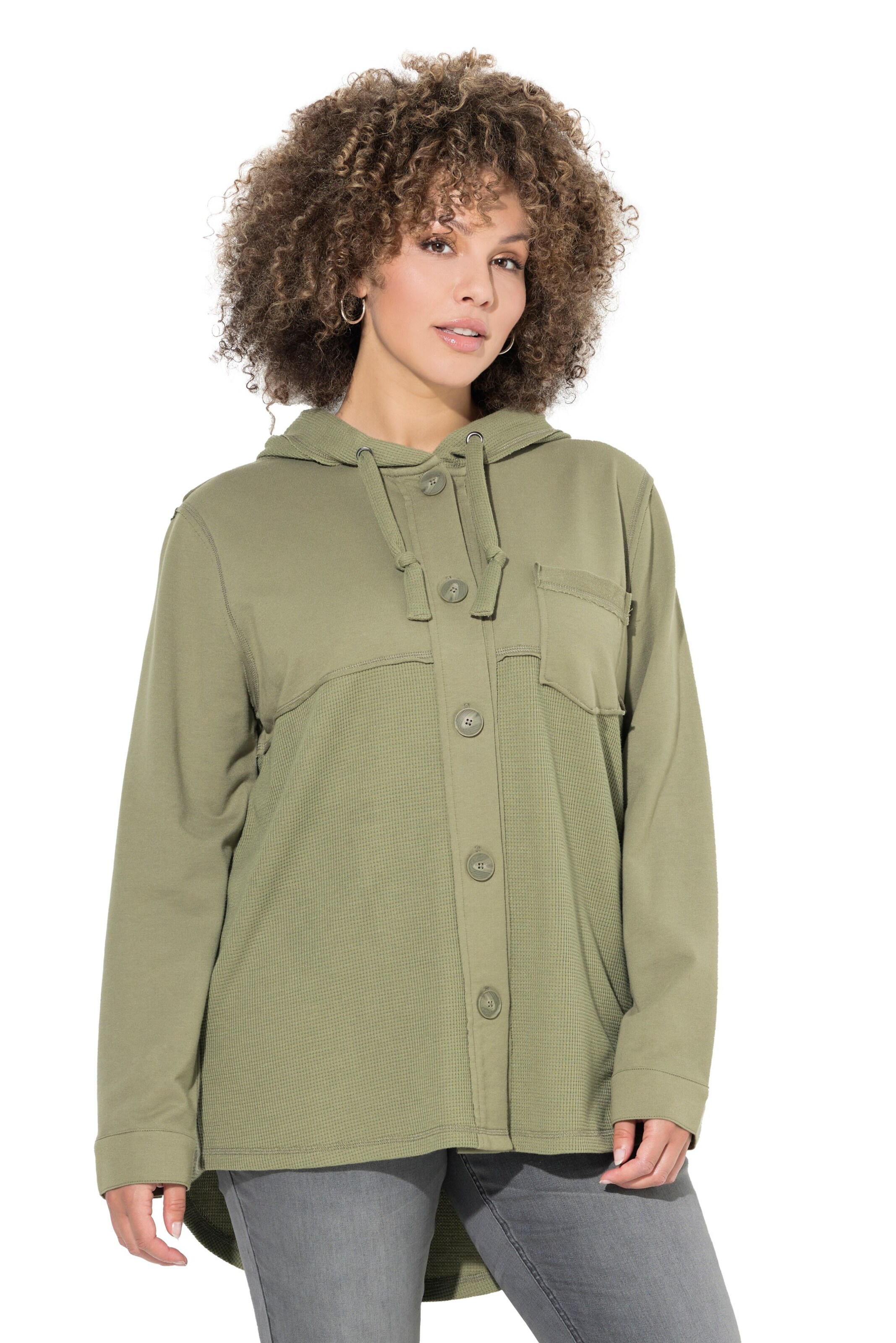 Ulla Popken Zip-Up Hoodie in Green: front