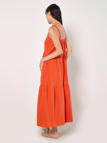 Apricot Bead Embellished Cotton Midaxi Dress ' ' in Orange