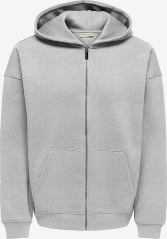 Only & Sons Zip-Up Hoodie 'ONSCERES' in Grey: front