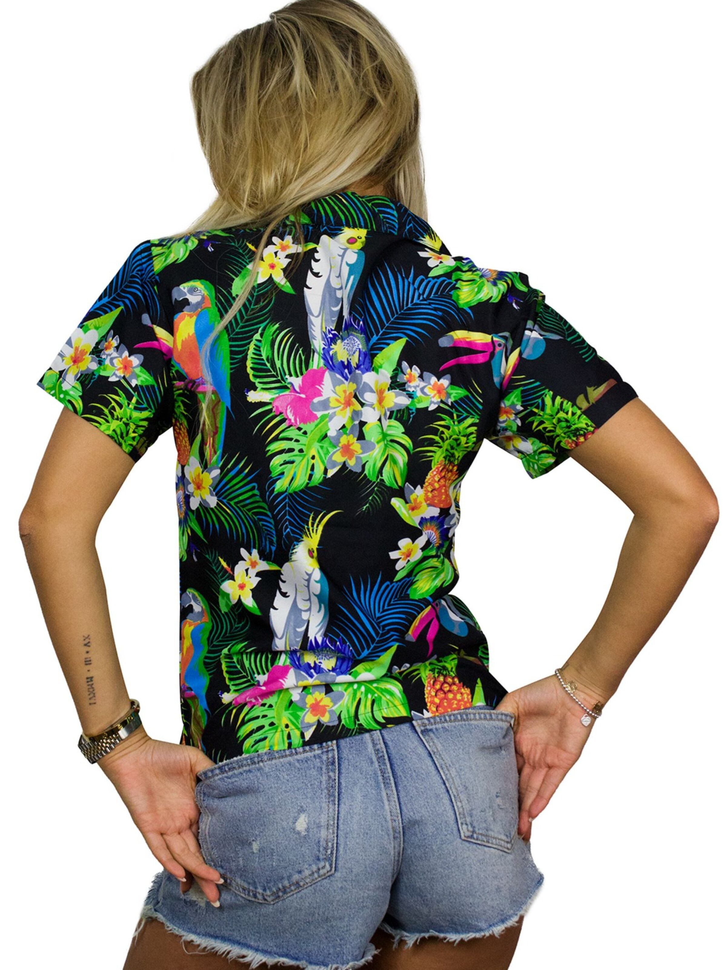 King Kameha Bluse 'Parrot Cockatoo'‌‌‌‌‌‌‌‌‌ in Schwarz