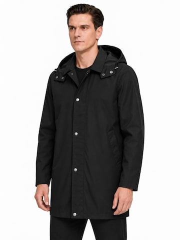ALLTHEMEN Between-Seasons Coat 'Regenstille' in Black