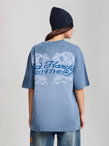 Tricou 'Brave Hearts Stay True' de la Ed Hardy pe albastru