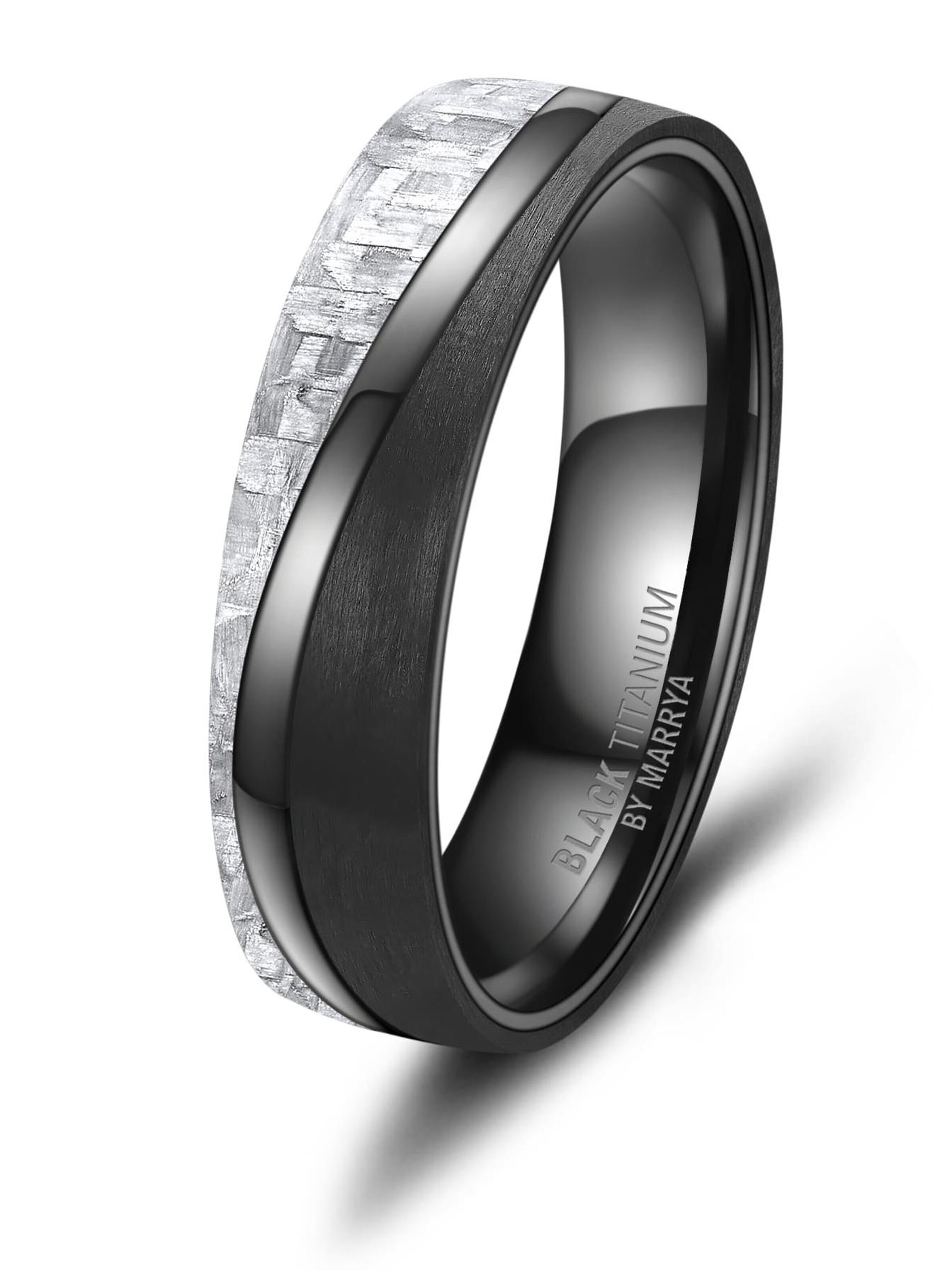 MARRYA Ring 'MARRYA Ehering BT-12 aus Black Titanium – „BLACK & WHITE“ Kollektion' in White: front