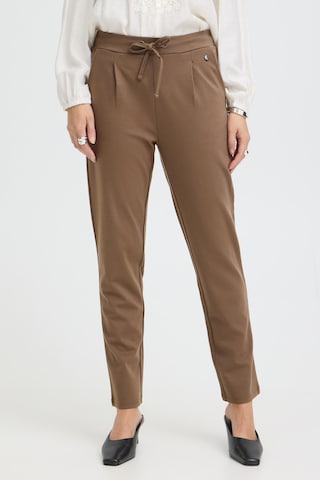 Fransa - Tapered Calças com pregas 'FRZastretch' em castanho: frente