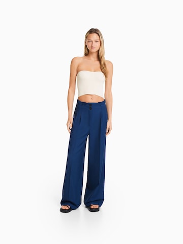 Bershka Wide leg Bandplooibroek in Blauw