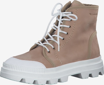 TAMARIS Lace-Up Ankle Boots in Beige: front