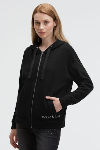 Soccx Kapuzensweatjacke mit Glossy-Rücken-Artwork in Schwarz: Vorderseite