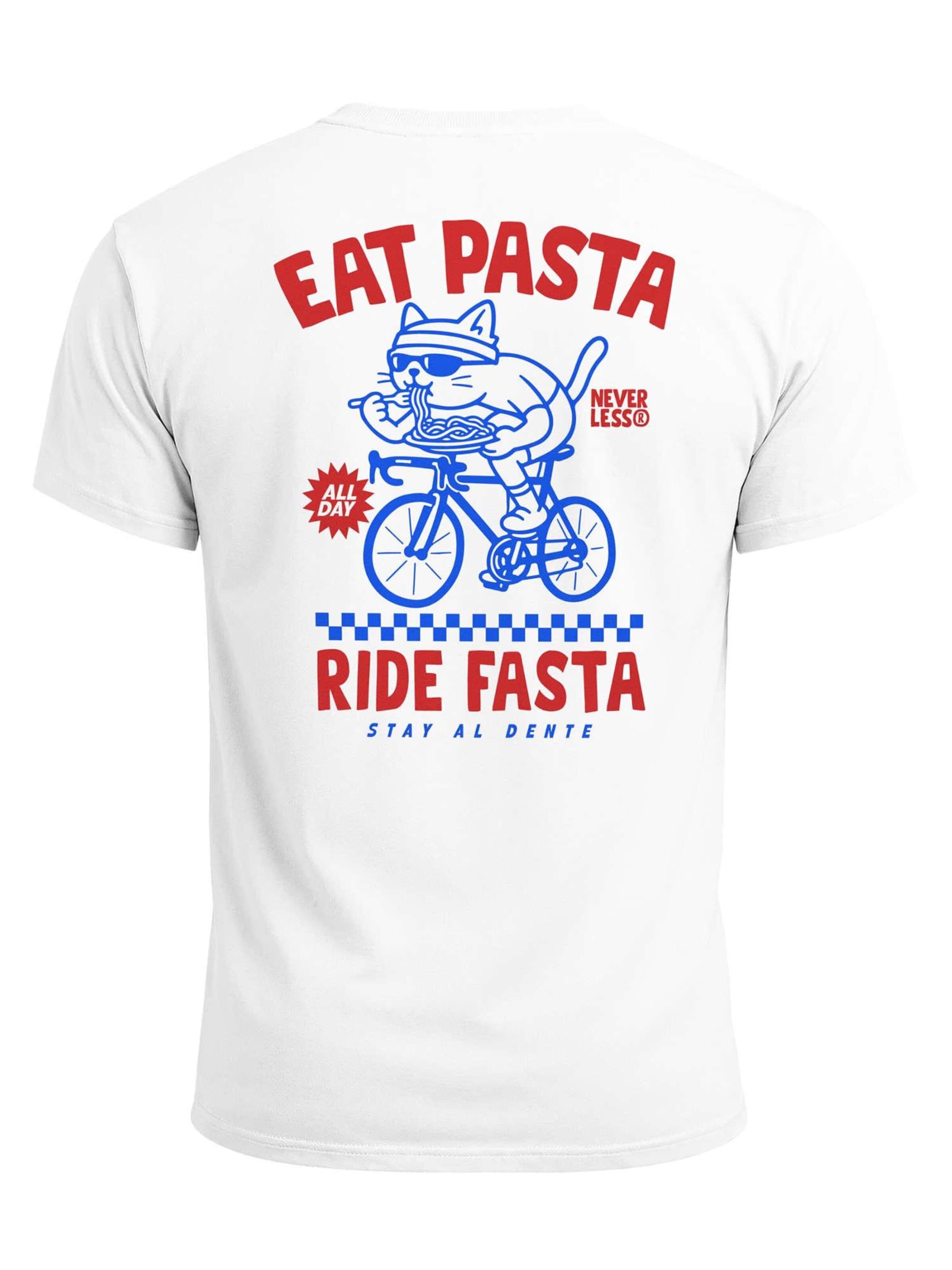 Neverless Shirt 'Eat Pasta Ride Fasta' in White: front
