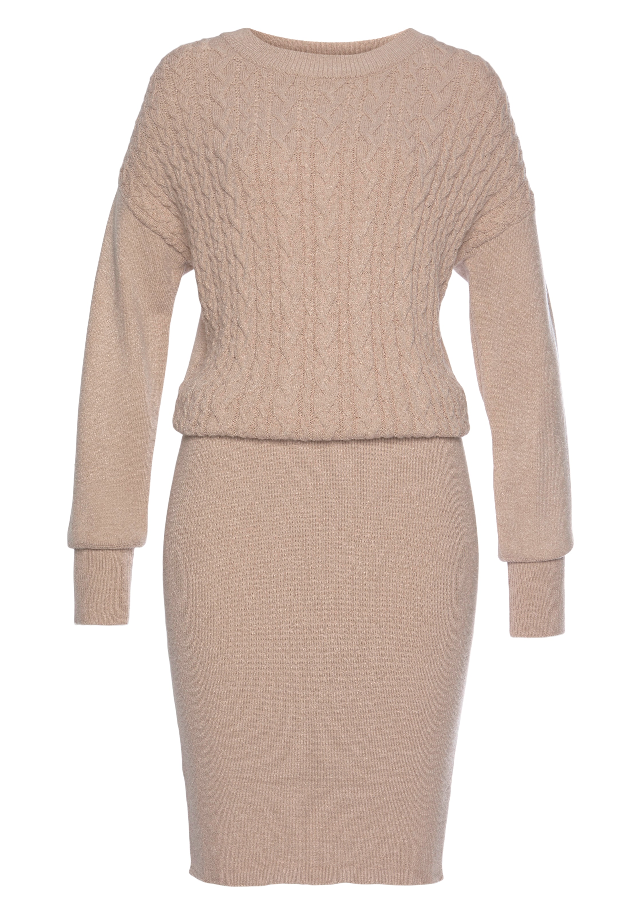 LASCANA - Vestido de punto en beige: frente
