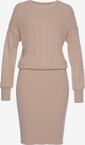 LASCANA Gebreide jurk in Beige: voorkant