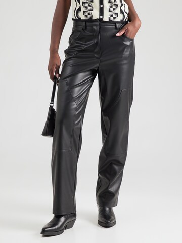TOPSHOP Regular Trousers in Black: front