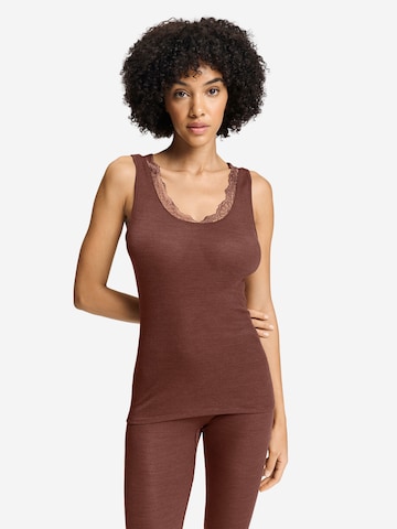 Hanro Top ' Woolen Lace ' in Bruin: voorkant