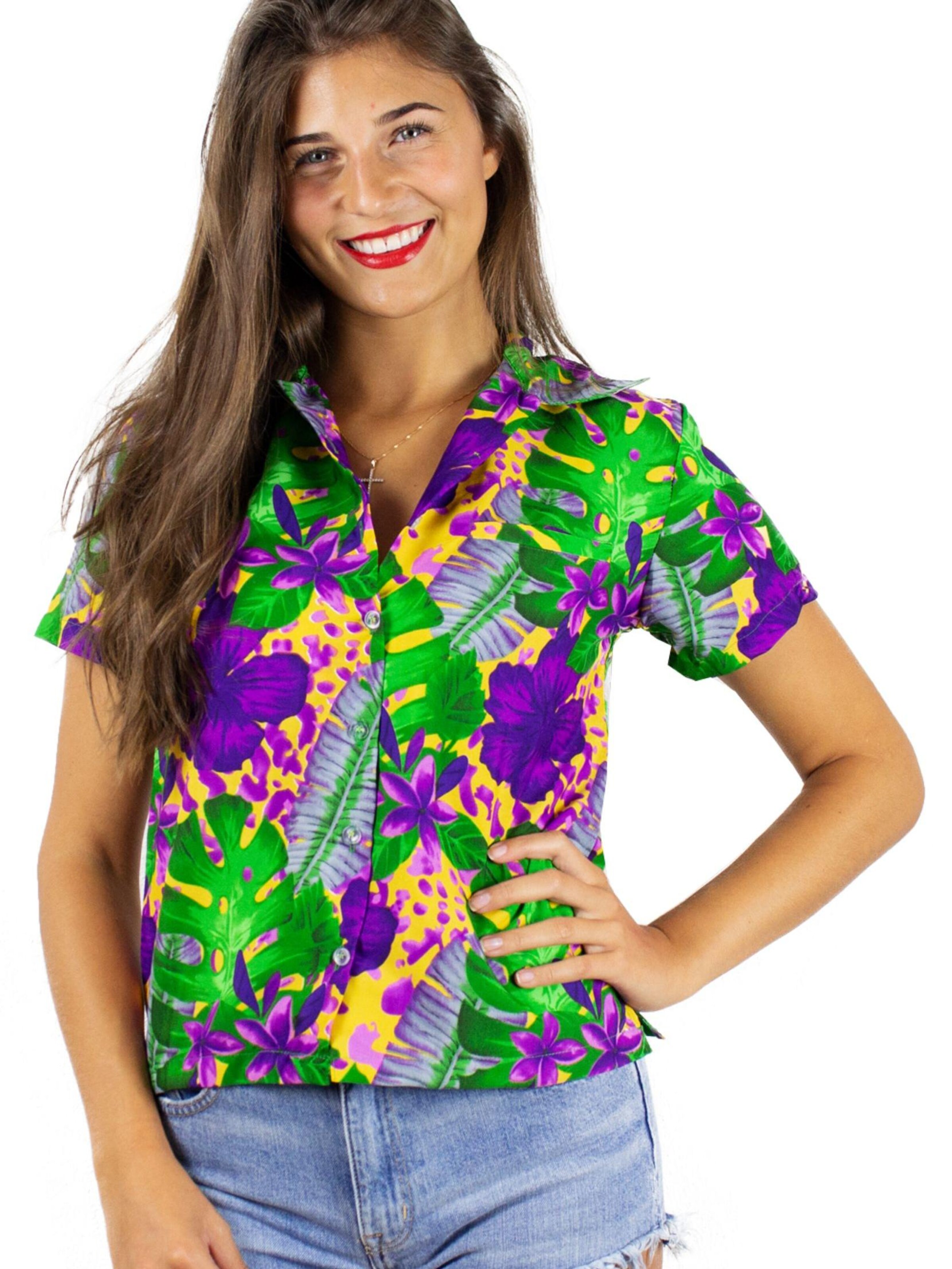 King Kameha Bluse 'Green Purple Flower'‌‌‌‌‌‌‌‌‌ in Orange: Vorderseite