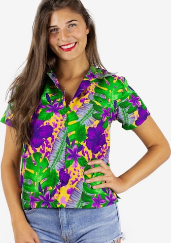 King Kameha Bluse 'Green Purple Flower' in Orange: Vorderseite