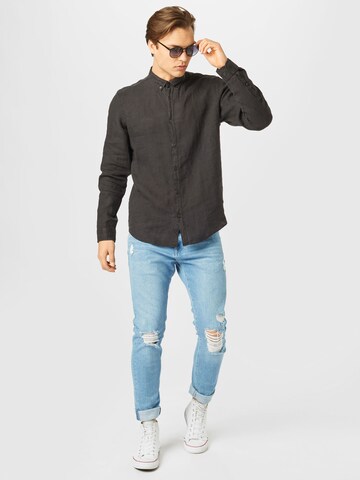 ESPRIT Regular fit Button Up Shirt 'Gmt Dye Lin' in Black