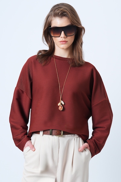 Trend Alaçatı Stili Pull-over en S en marron châtaigne, Vue avec produit