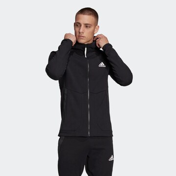 ADIDAS SPORTSWEAR Athletic Zip-Up Hoodie 'Designed For Gameday' in Black: front