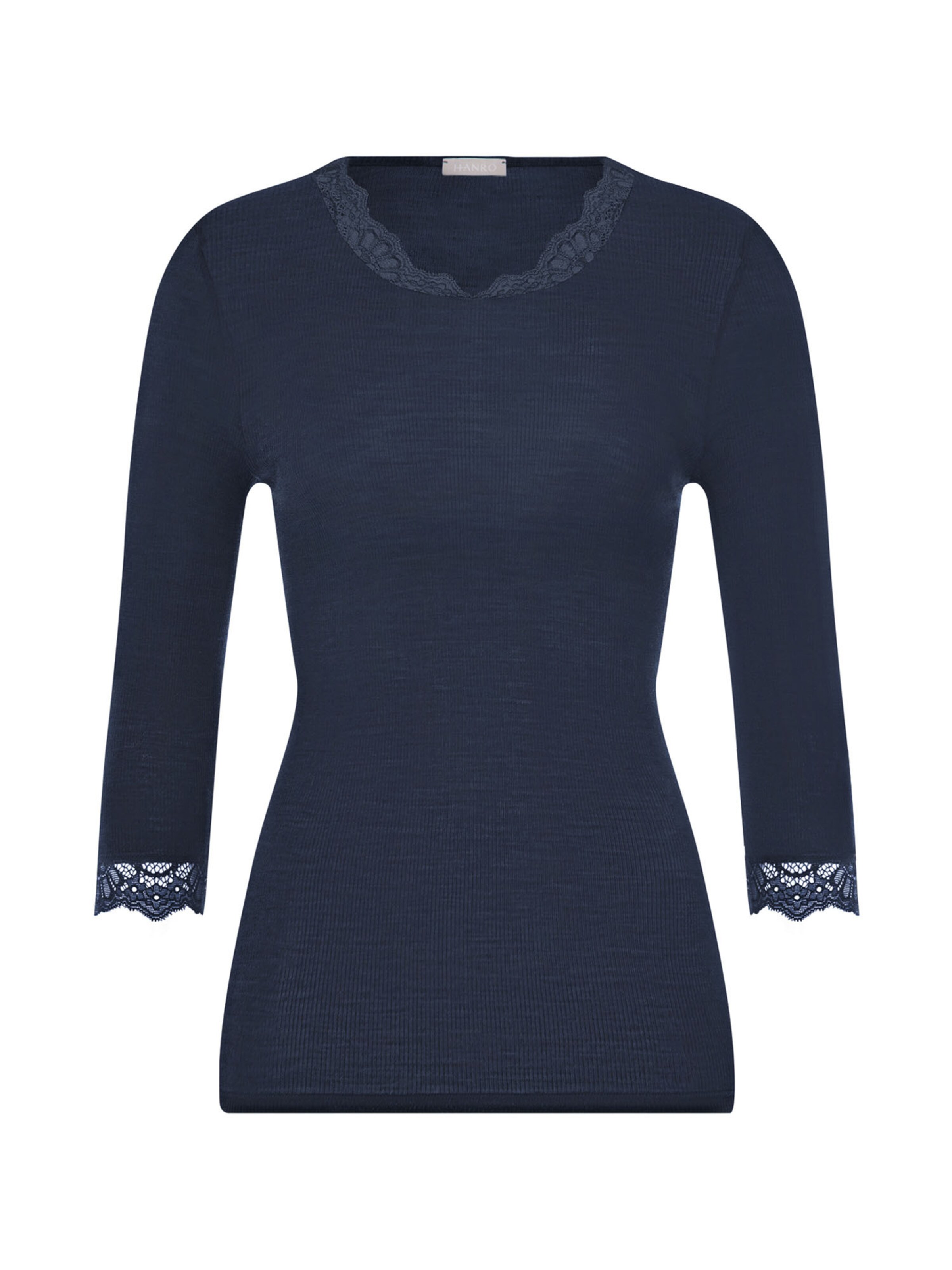 Hanro Shirt ' Woolen Lace ' in Blauw: voorkant