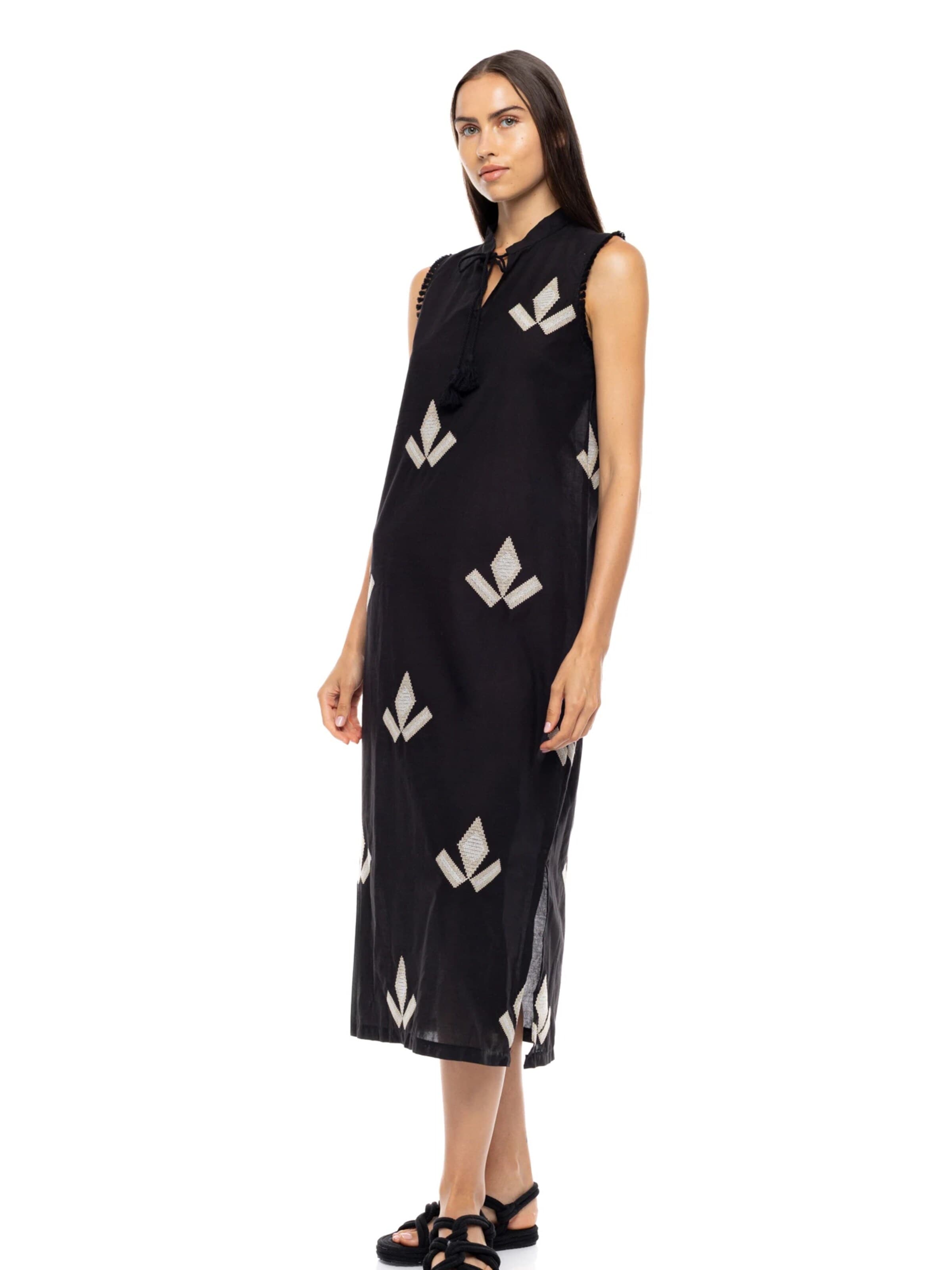Pink Label - Vestido de verano 'BEACHWEAR MAROCCO EMBRODERY' en negro