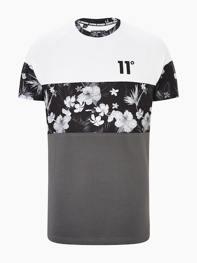 11 Degrees T-Shirt 'TRIPLE PANEL FLORAL' en gris / noir / blanc, Vue avec produit