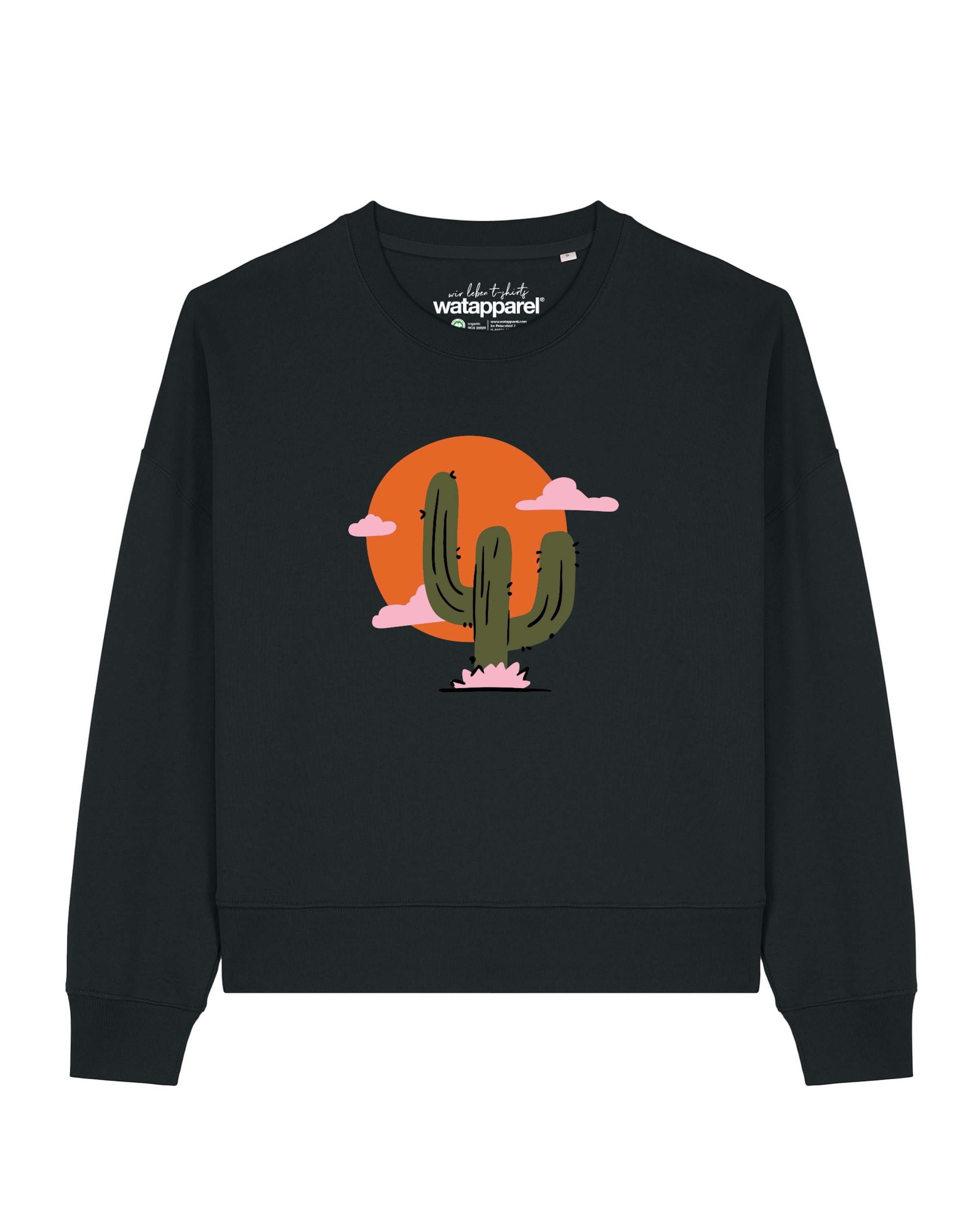 Watapparel Sweatshirt ' Kaktus im Sonnenuntergang ' in Zwart: voorkant
