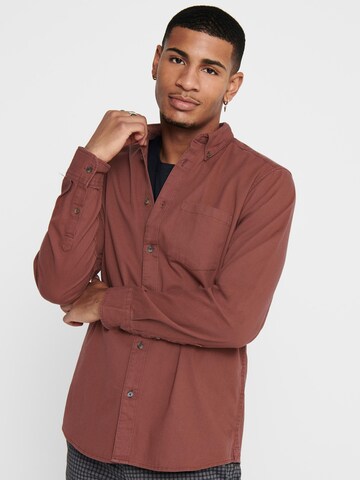 Only & Sons Comfort fit Button Up Shirt 'Bryce' in Red: front