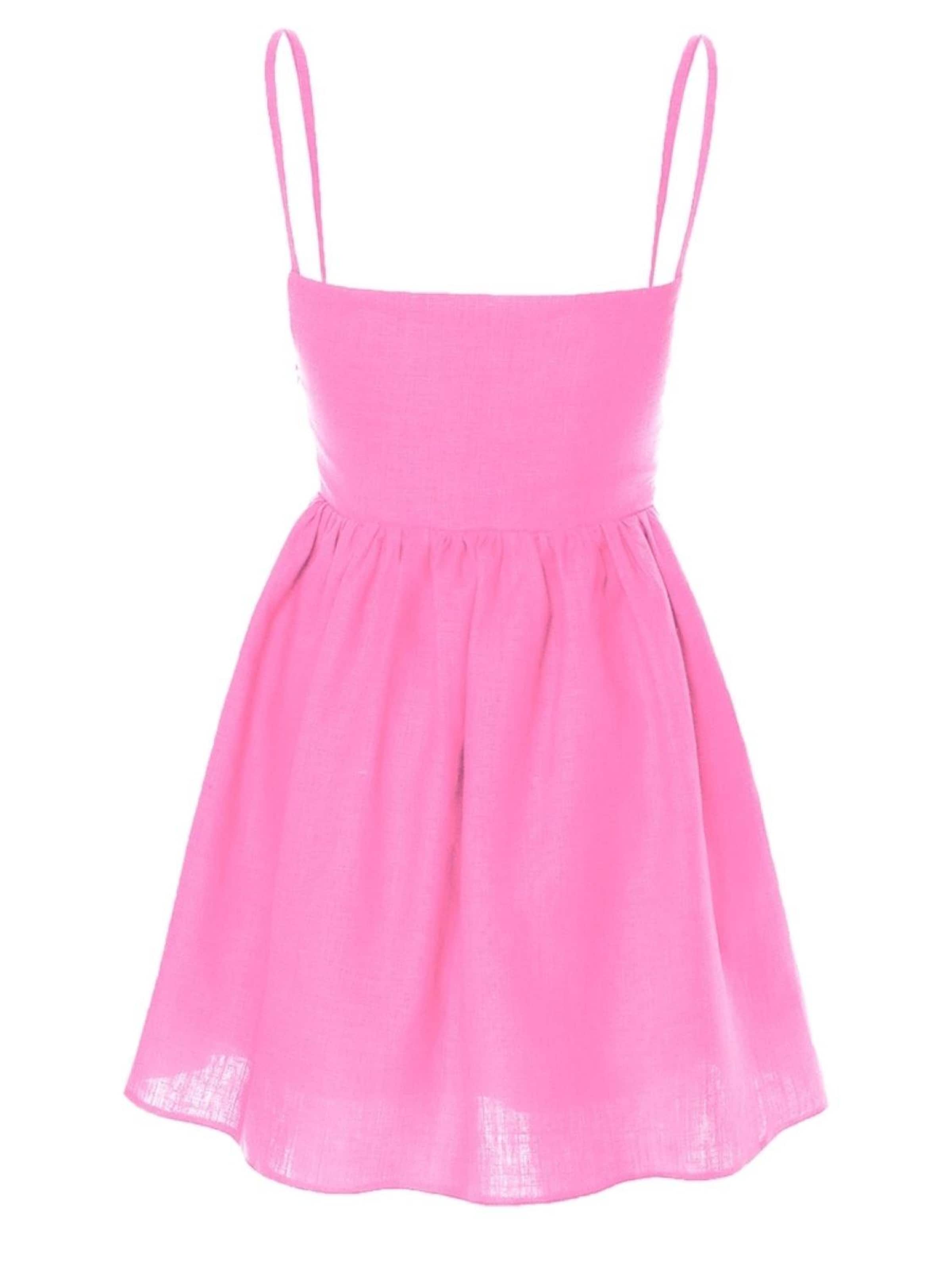 AVENUE N°29 Sommerkleid 'Linen Gathered Mini Dress With Straps'‌‌‌‌‌‌‌‌‌ in Pink