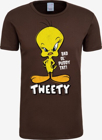 LOGOSHIRT T-Shirt 'Looney Tunes – Tweety' in Braun: predná strana