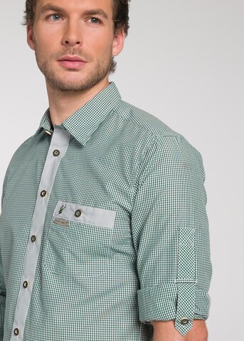 SPIETH & WENSKY Slim fit Traditional Button Up Shirt 'Dorf' in Green