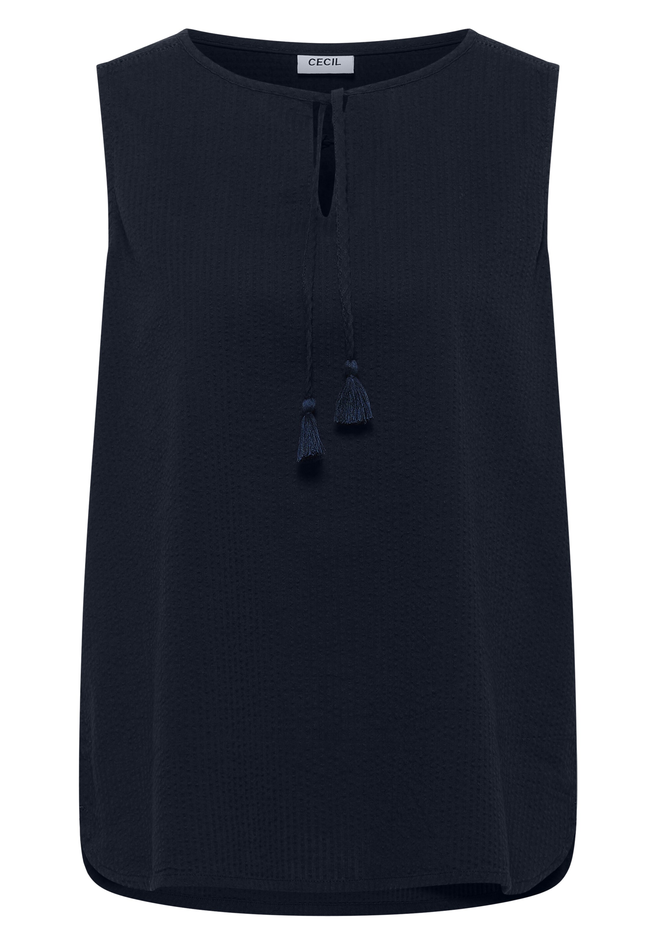 CECIL Blusentop mit Split Neck und Bändern in XXXL in blau, Produktansicht