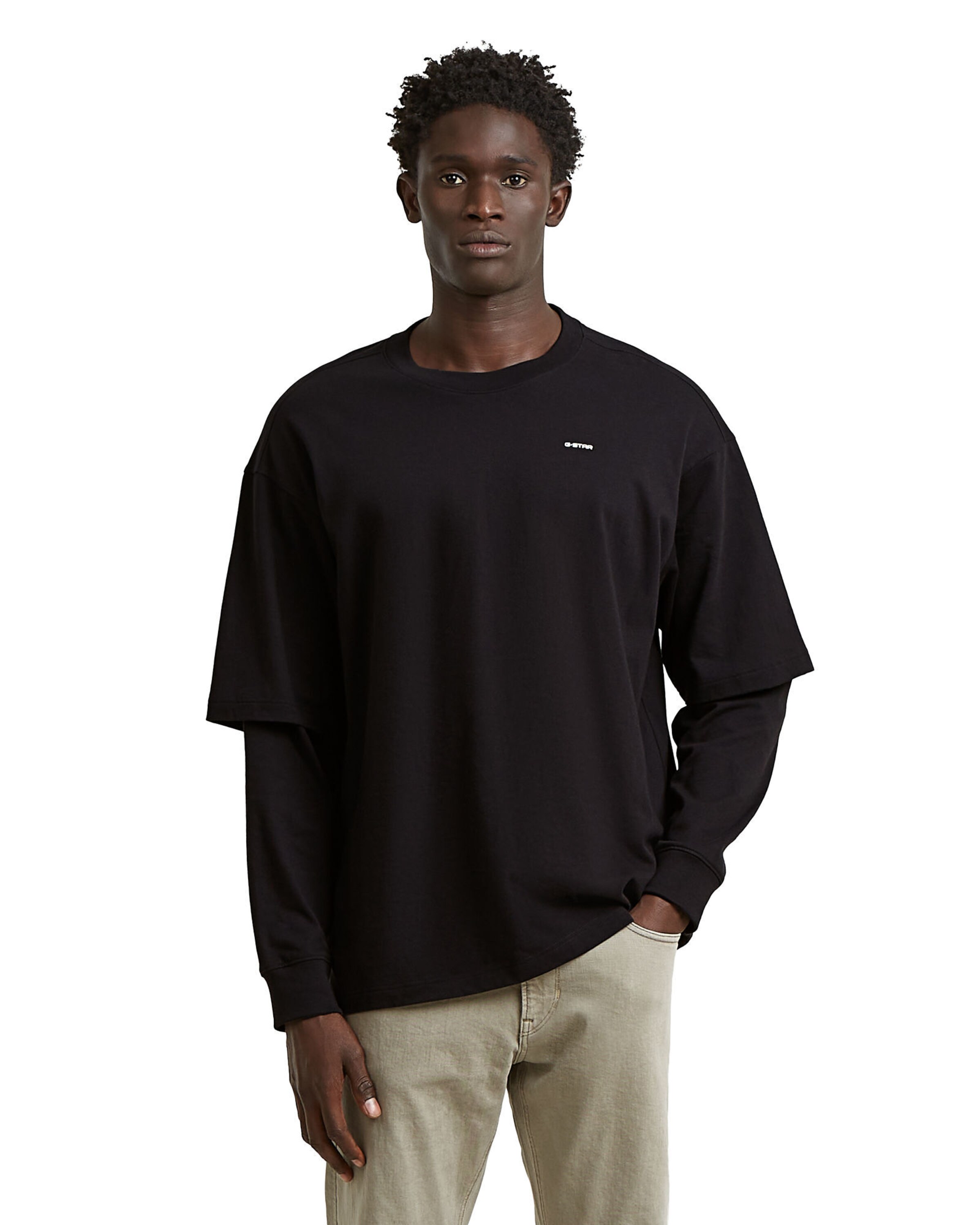 G-STAR T-Shirt - 'Double Sleeve Loose' in Schwarz: Vorderseite