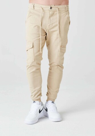 2Y Premium Tapered Cargo Pants in Beige: front