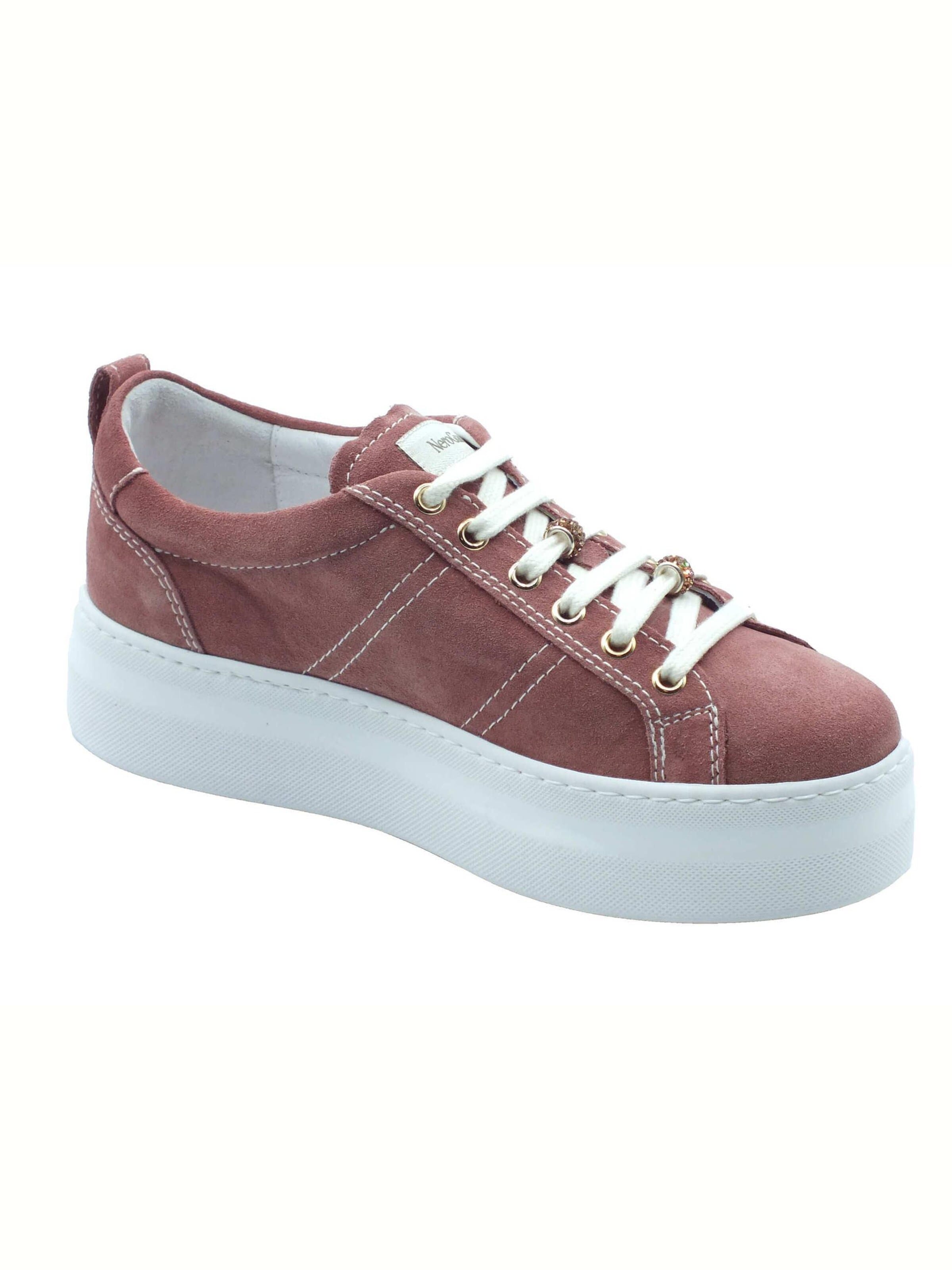 Nero Giardini - Zapatos con cordón 'Nero Giardini Sneakers Donna E615310D Velour Rosa-Antico pelle rosa' en rosa